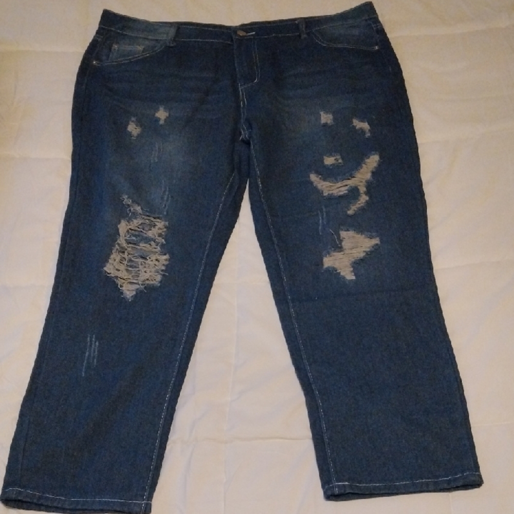 2 Pairs Of Blue Straight Leg Distressed Jeans Plus Size 30 NWOT